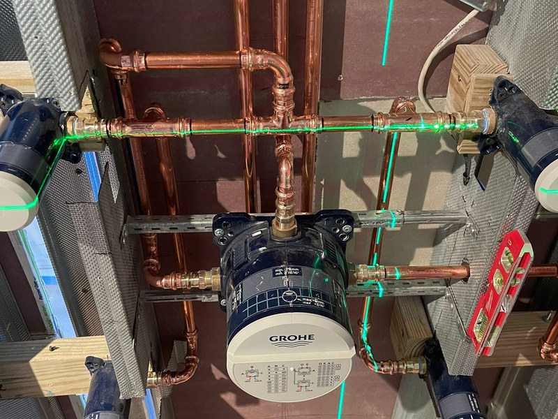 Bathroom remodel - copper manifold close-up