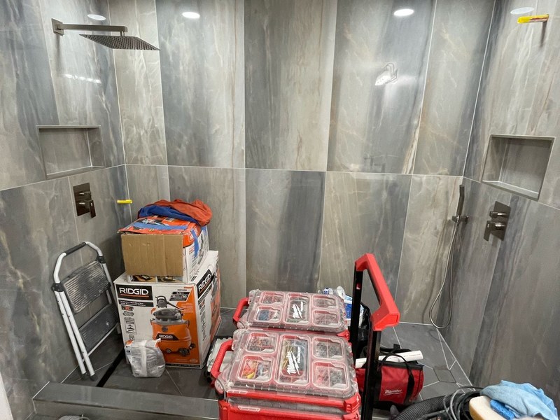Finished marble tile shower