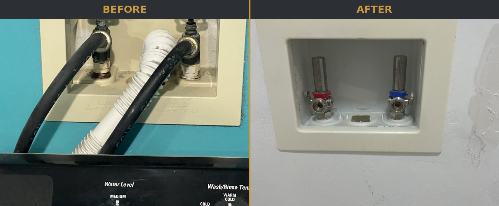 Washing machine supply line replacement before and after